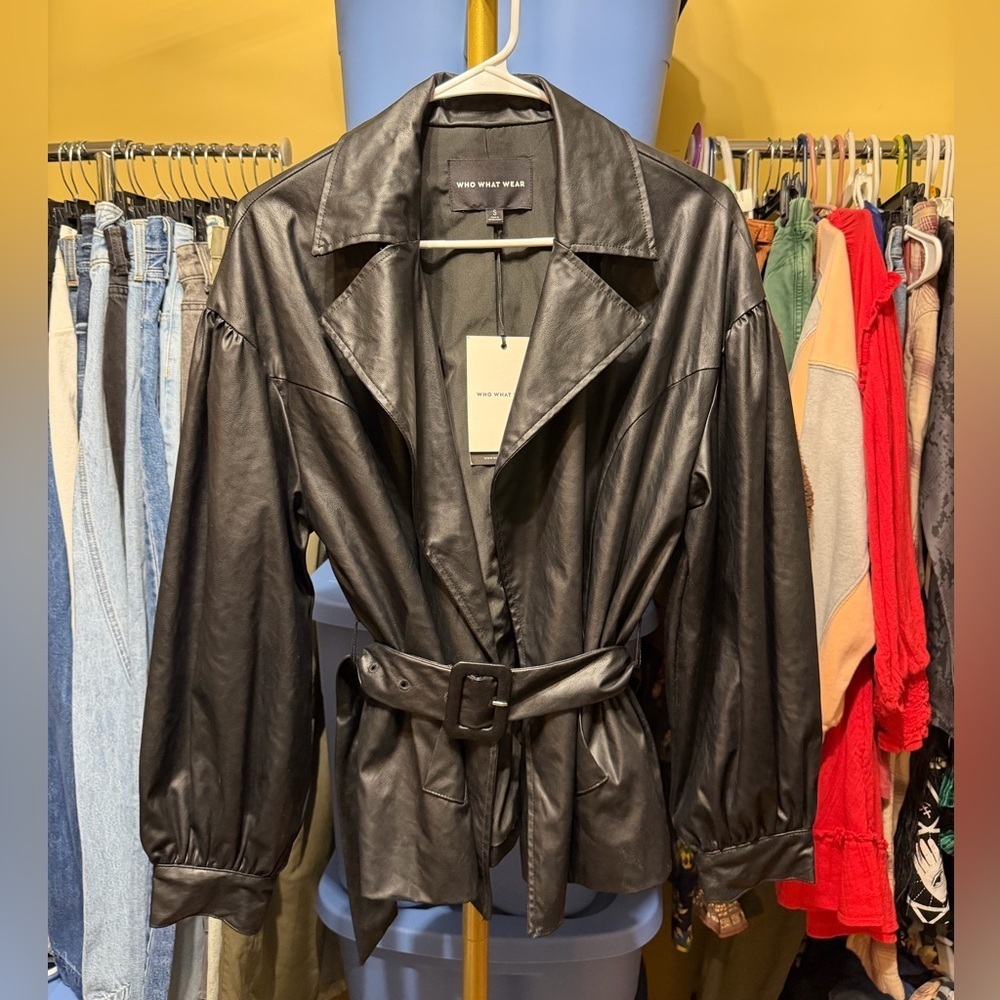 🚨 NWT Who What Wear Charcoal Belted Leather Jacket